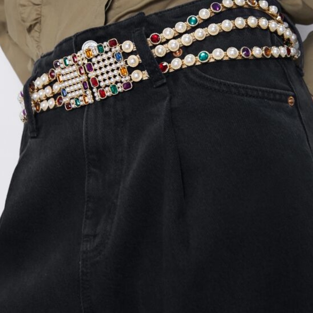 Metal waist Belt with pearl and jewels